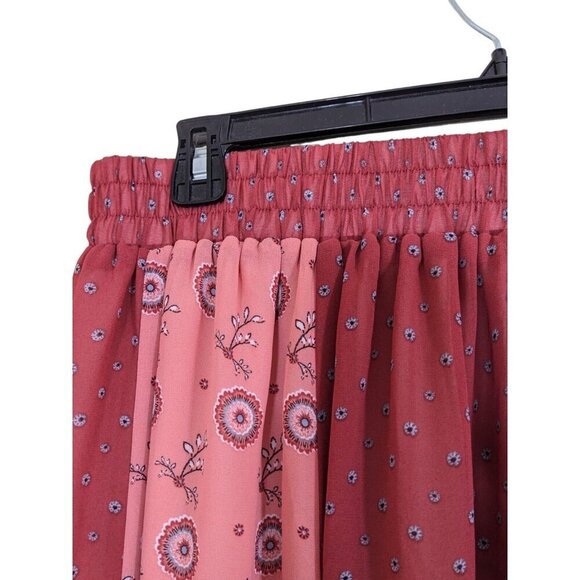 Womens Patchwork Midi Skirt Floral Plus Size 1X Boho Orange Coral Sheer Lined - Picture 4 of 6
